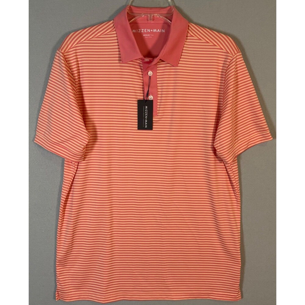 NWT Mizzen + Main Versa Polo Mens M Orange Striped Moisture Wicking Golf Shirt